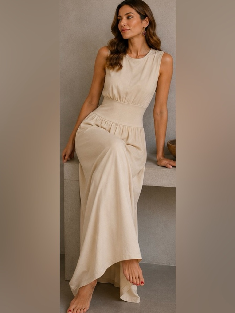 Toteme Cream Maxi Dress with drop Waist Unworn NWT